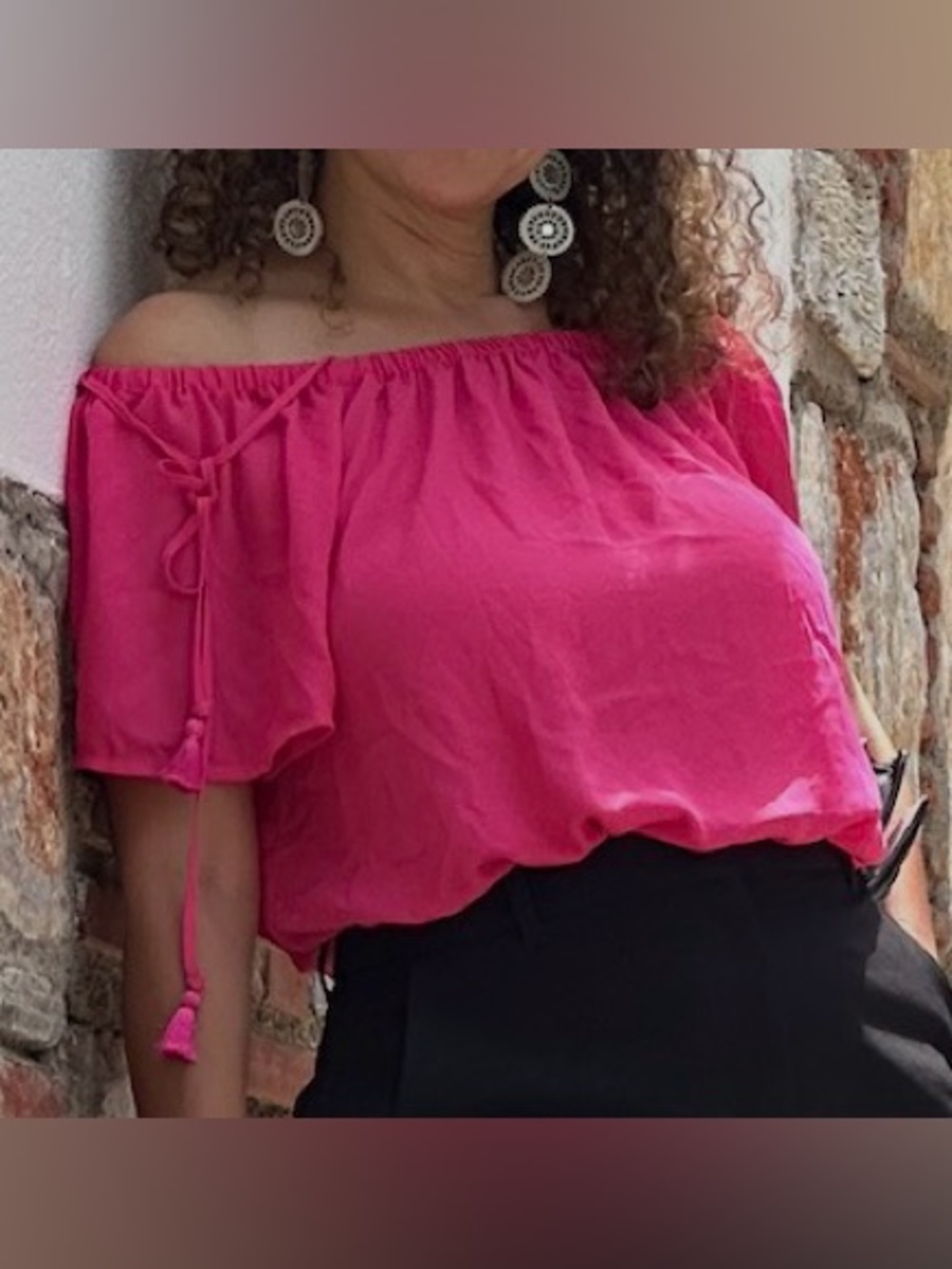 J. Crew Hot Pink Off-Shoulder Tie-Strap Top size 4 small